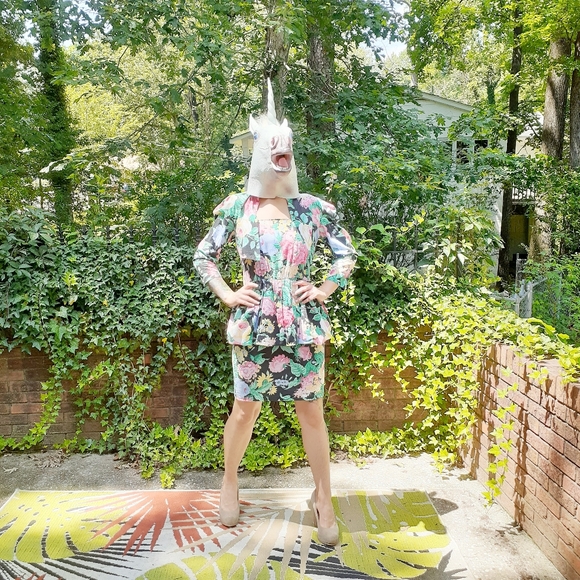 Vintage Dresses & Skirts - VTG 80s Peplum Dress Bolero Jacket Set Bold Floral